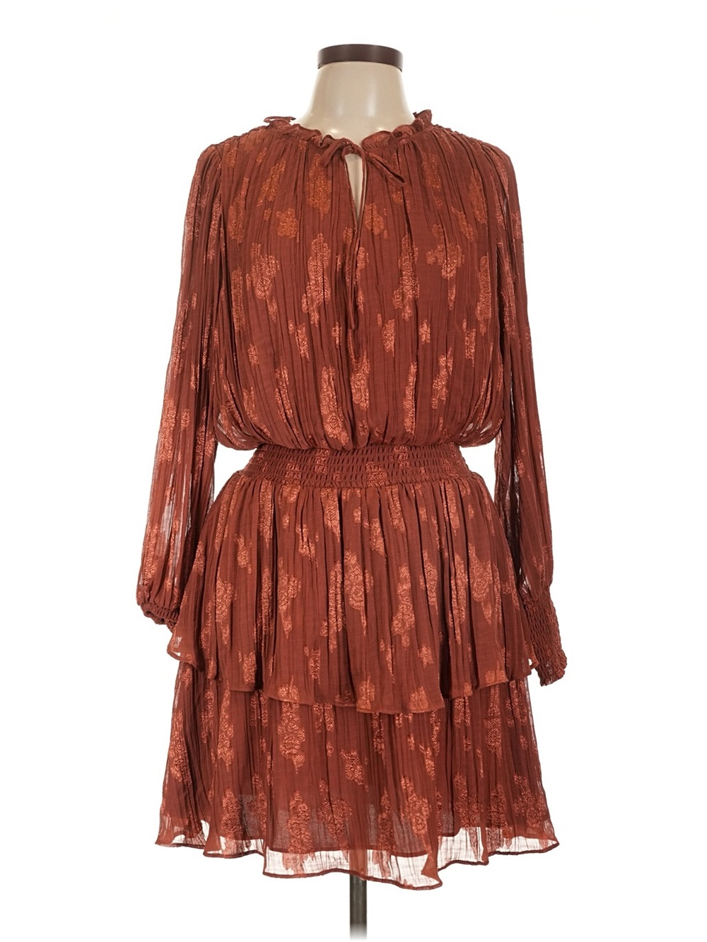 Socialite Large Rust Floral Tiered Long Sleeve Dress
